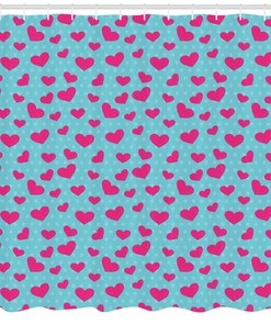 Pink Heart on Polka Dots Print Shower Curtain for Bathroom - Cute Retro Bath Accessory