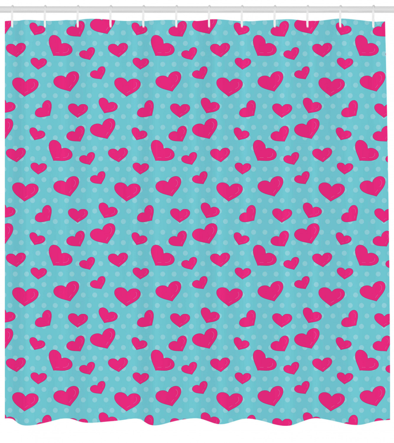 Pink Heart on Polka Dots Print Shower Curtain for Bathroom - Cute Retro Bath Accessory