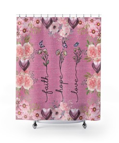 Pink Hearts Curtain with Florals for Your Cottage Inspired Bathroom