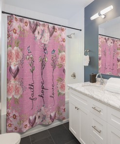 Pink Hearts Curtain with Florals for Your Cottage Inspired Bathroom