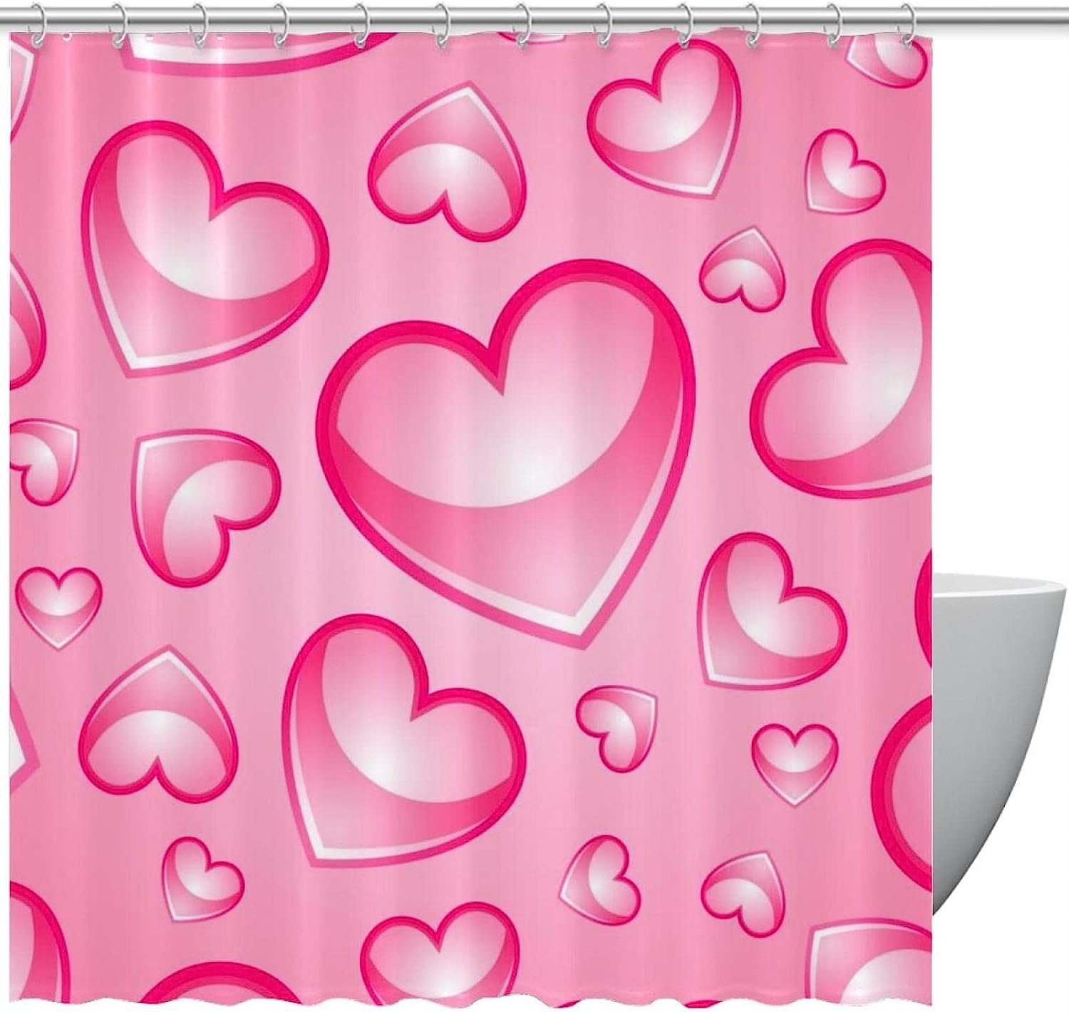 Pink Hearts Waterproof Washable Bath Curtain for A Cheerful and Easy to Clean Bathroom