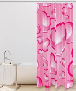 Pink Hearts Waterproof Washable Bath Curtain for A Cheerful and Easy to Clean Bathroom