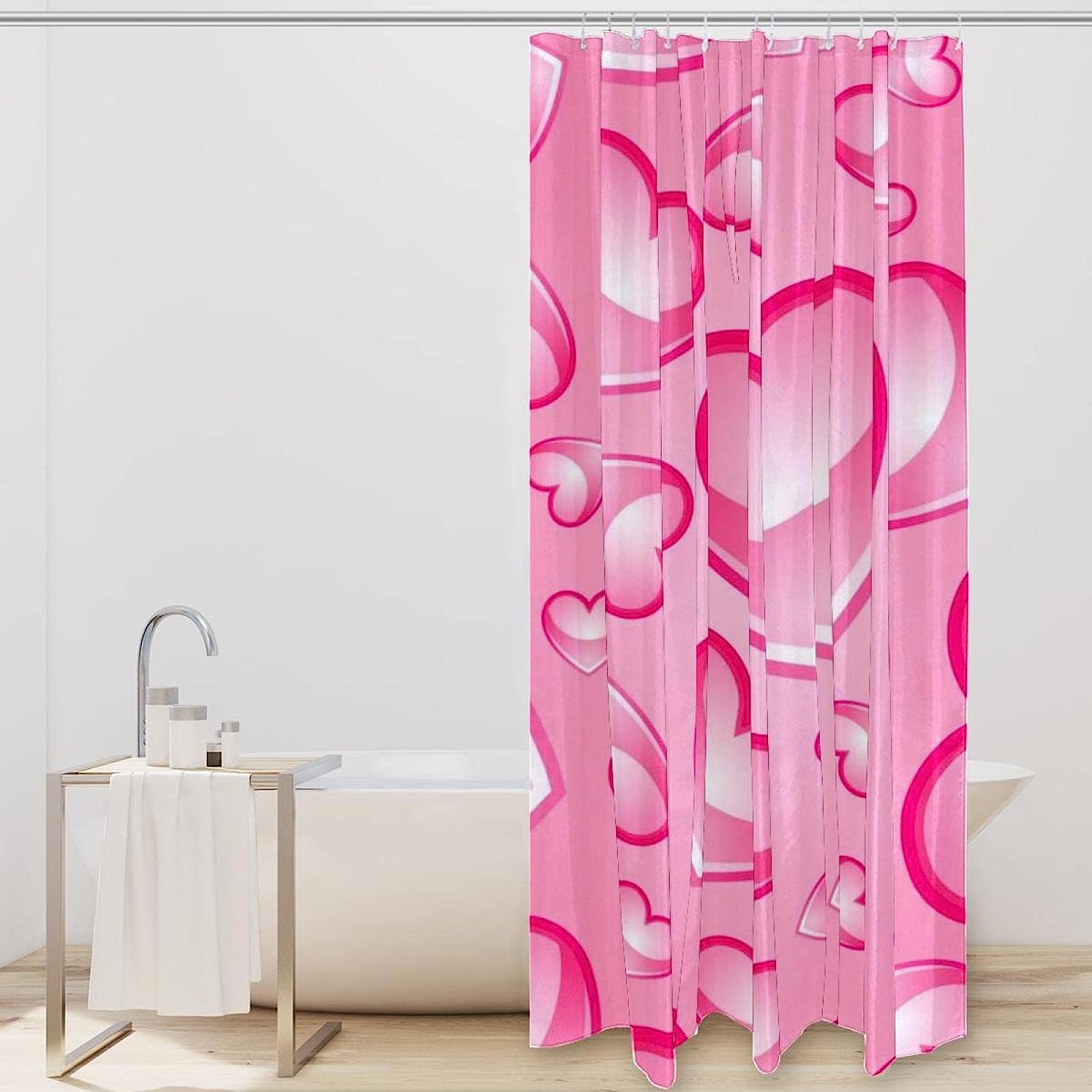 Pink Hearts Waterproof Washable Bath Curtain for A Cheerful and Easy to Clean Bathroom