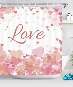 Pink Hearts on White Background Shower Curtain Bathroom Decor LB