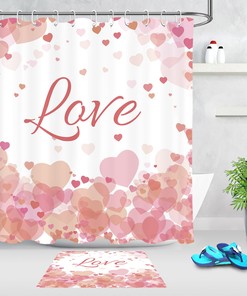 Pink Hearts on White Background Shower Curtain Bathroom Decor LB