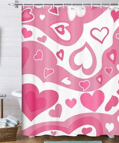 Pink Hippie and Hearts Shower Curtain for a Quirky and Romantic Bathroom