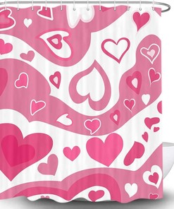 Pink Hippie and Hearts Shower Curtain for a Quirky and Romantic Bathroom