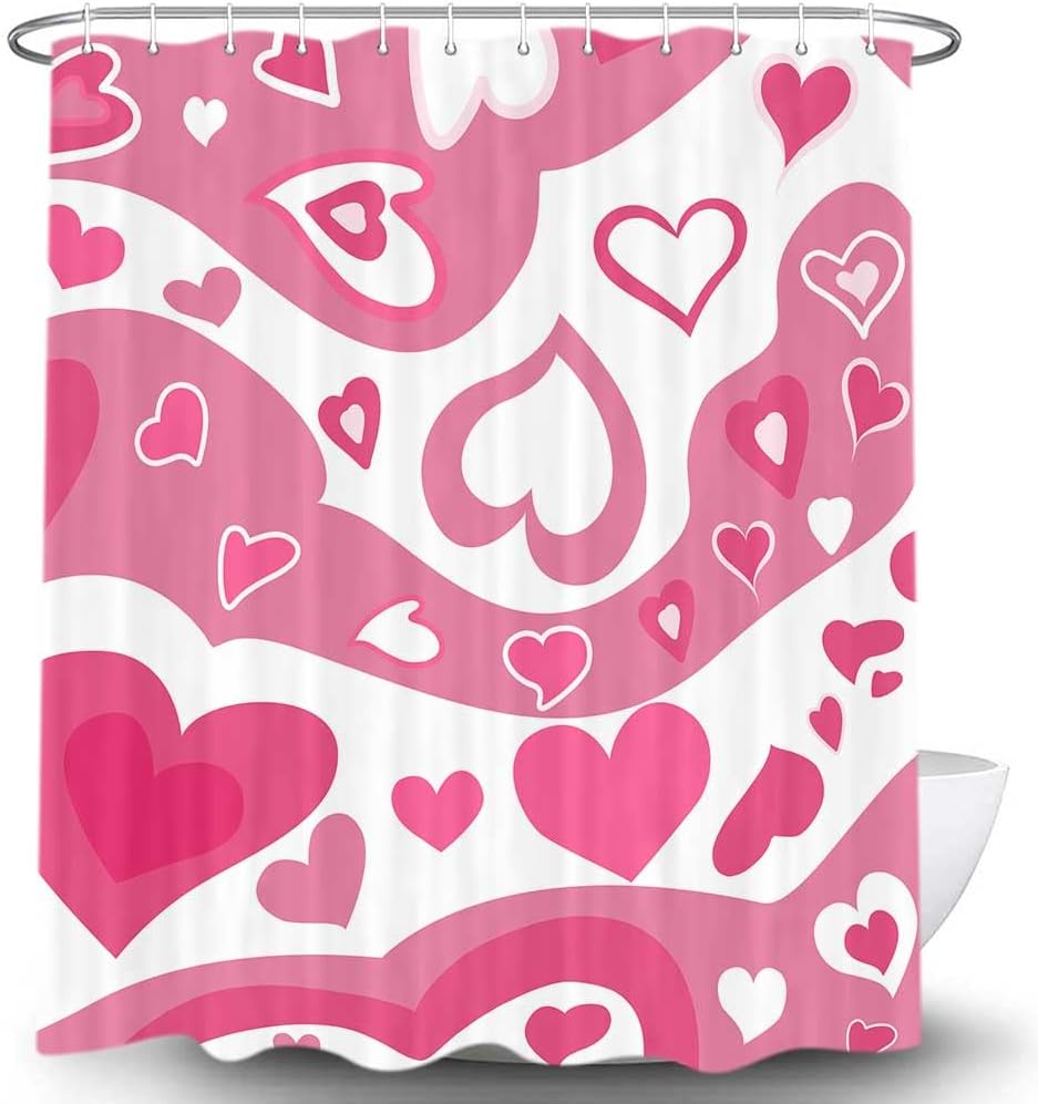 Pink Hippie and Hearts Shower Curtain for a Quirky and Romantic Bathroom