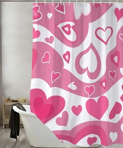 Pink Hippie and Hearts Shower Curtain for a Quirky and Romantic Bathroom