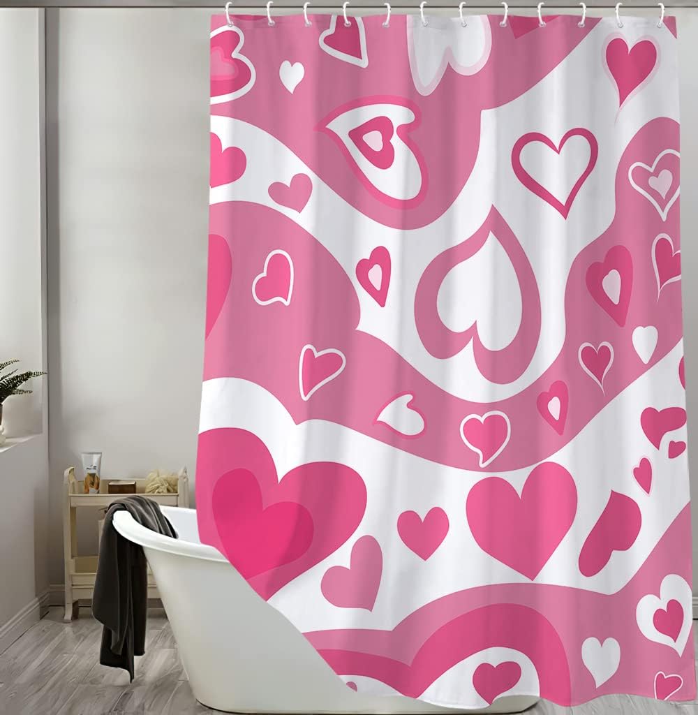 Pink Hippie and Hearts Shower Curtain for a Quirky and Romantic Bathroom