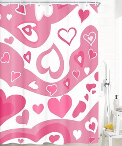 Pink Hippie and Hearts Shower Curtain for a Quirky and Romantic Bathroom