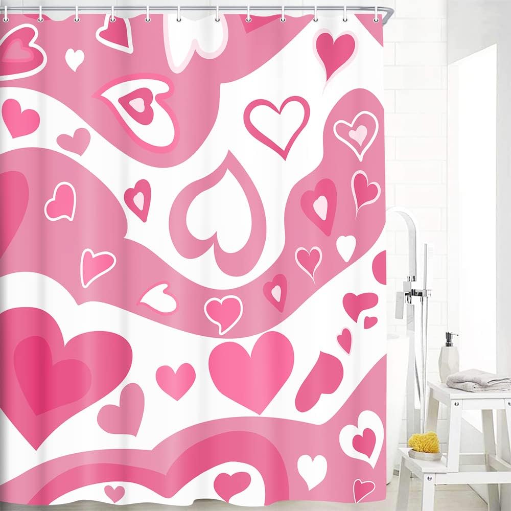 Pink Hippie and Hearts Shower Curtain for a Quirky and Romantic Bathroom