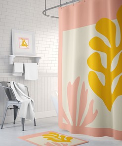 Pink Jungle Leaves Shower Curtain For Boho Bathroom Decor
