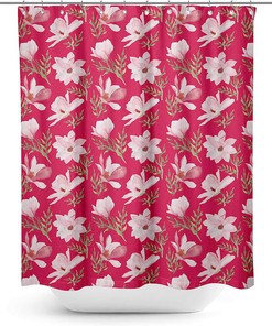 Pink Leaves & Magnolia Floral Printed Fabric Shower Curtain for Bathroom by S4Sassy