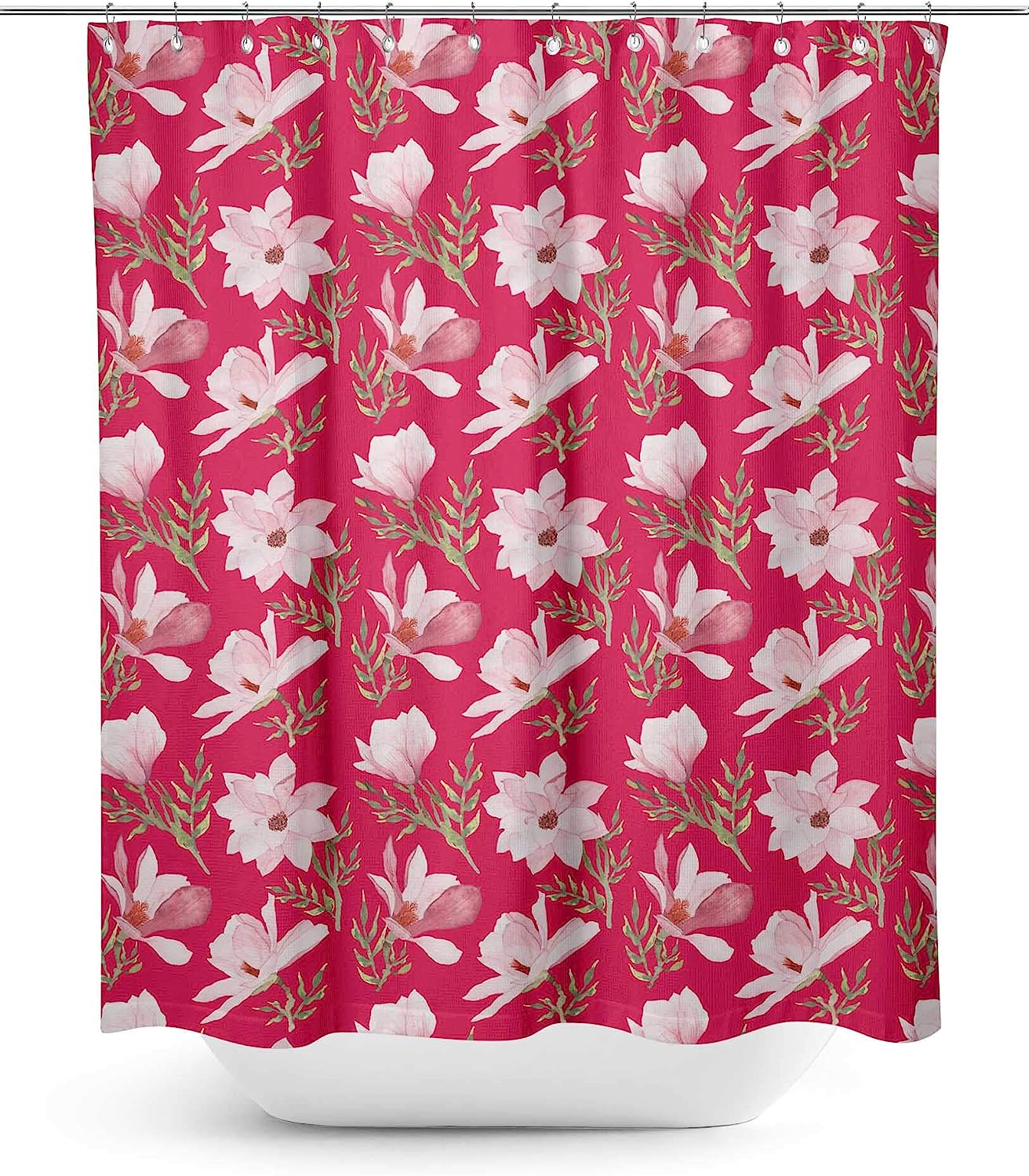 Pink Leaves & Magnolia Floral Printed Fabric Shower Curtain for Bathroom by S4Sassy