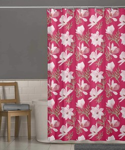 Pink Leaves & Magnolia Floral Printed Fabric Shower Curtain for Bathroom by S4Sassy