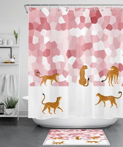 Pink Leopard Animal Print Shower Curtain with Geometric Pattern: Bold and Trendy