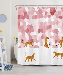 Pink Leopard Animal Print Shower Curtain with Geometric Pattern: Bold and Trendy