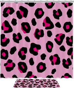 Pink Leopard Luxury Shower Curtain With Microfiber Accents, Machine Washable