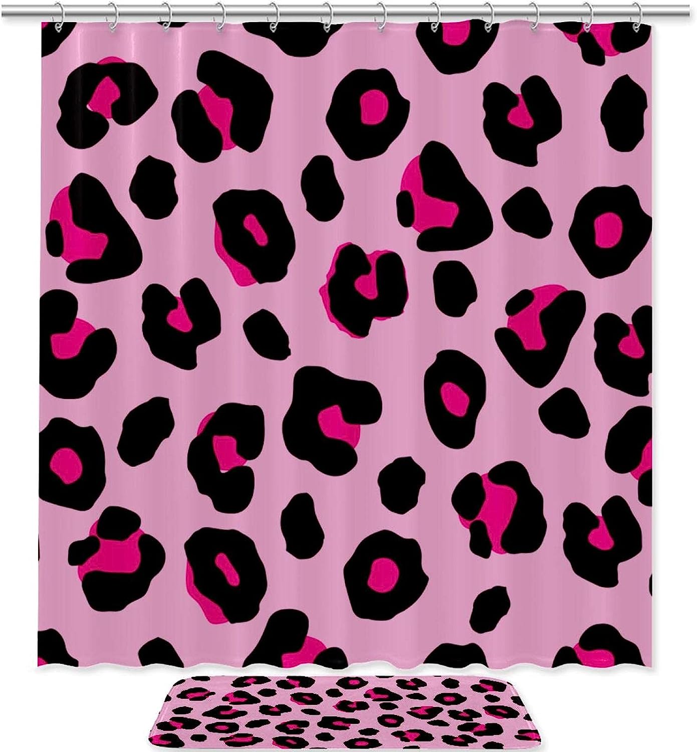 Pink Leopard Luxury Shower Curtain With Microfiber Accents, Machine Washable