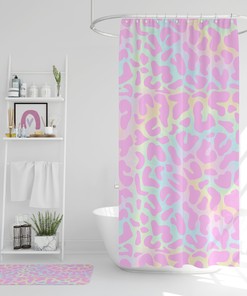Pink Leopard Print Shower Curtain For Girls Bathroom Decor With Rainbow