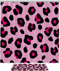 Pink Leopard Printed Bathroom Tub Set With Waterproof Fabric Shower Curtain