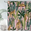 Pink Leopard Wildlife Animal Shower Curtain With Tropical Palm Leaf Jungle Rainforest Plant Modern Boho Curtains