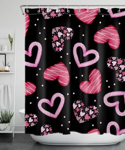 Pink Love Heart Black Shower Curtain Bathroom Accessories on Valentine's Day