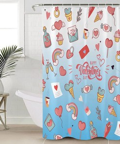 Pink Love Heart Blue Ombre Shower Curtain With Cartoon Print For A Lighthearted Ambience