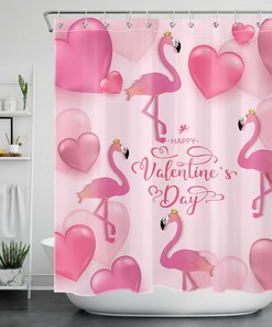 Pink Love Heart Flamingo Shower Curtain Bathroom Accessories on Valentine's Day