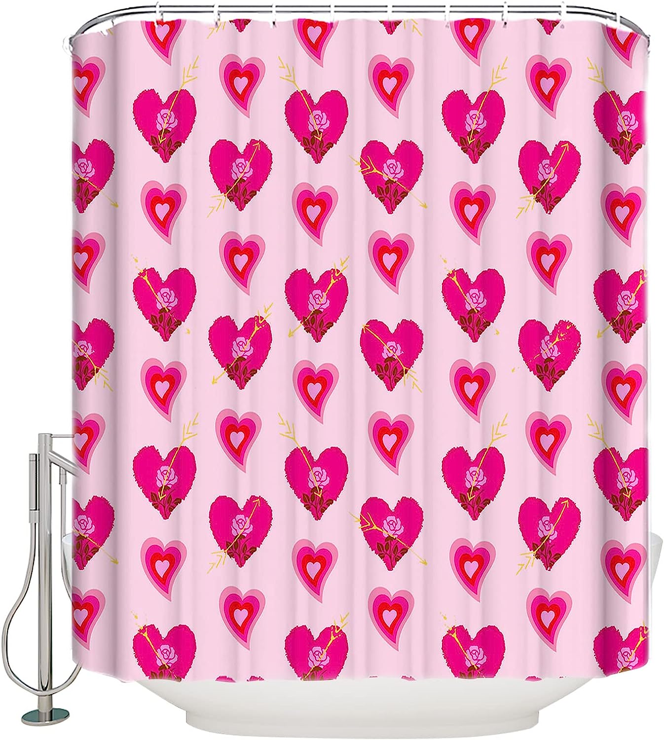 Pink Love Heart Floral Texture Shower Curtain - LB Valentine's Day Bathroom Accessories