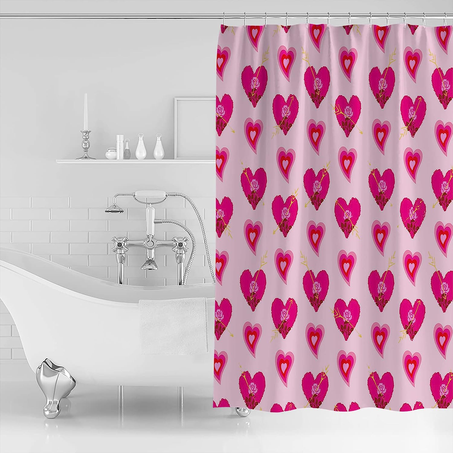 Pink Love Heart Floral Texture Shower Curtain - LB Valentine's Day Bathroom Accessories