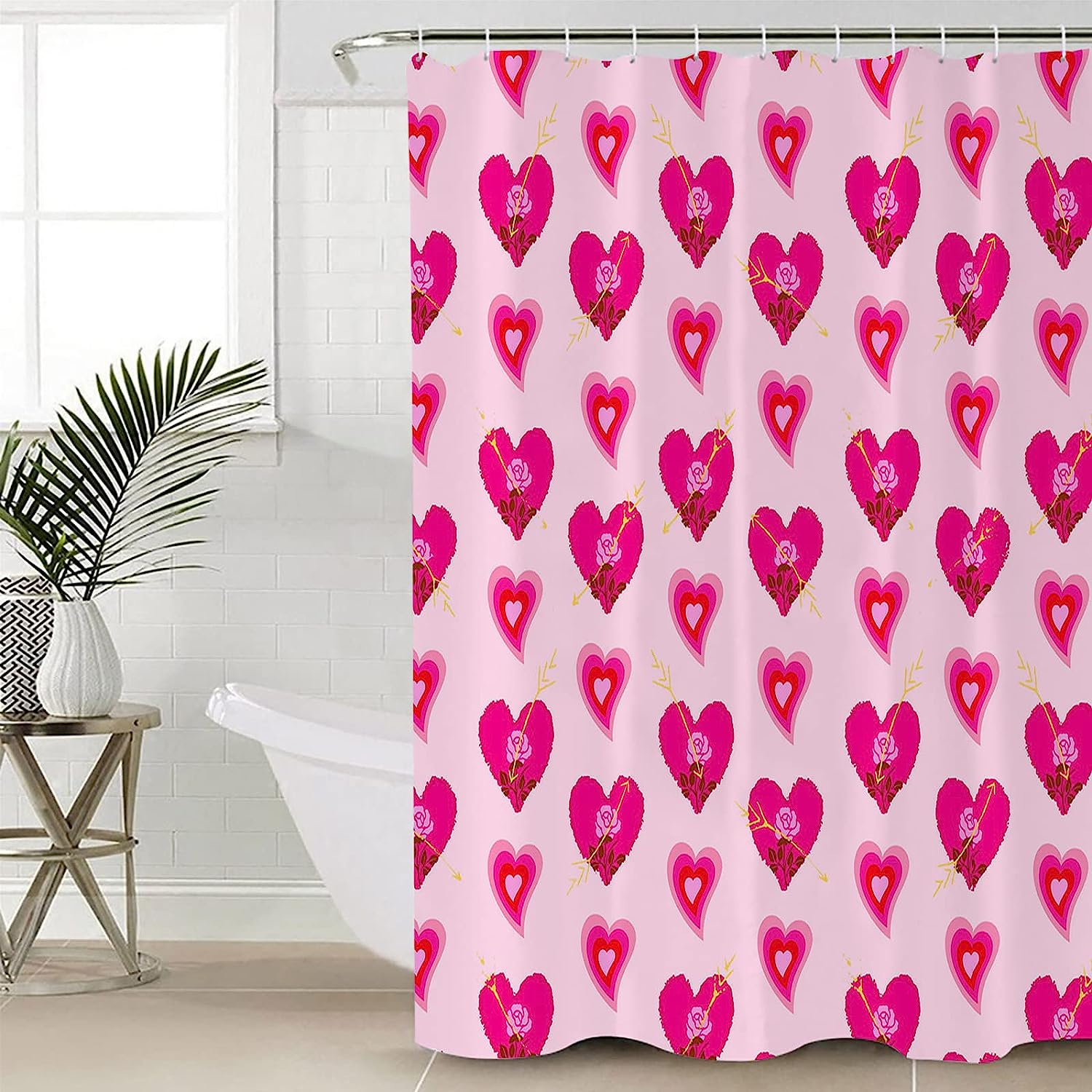 Pink Love Heart Floral Texture Shower Curtain - LB Valentine's Day Bathroom Accessories