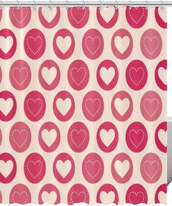 Pink Love Heart Pattern Geometric Shower Curtain, Romantic Bathroom Decor