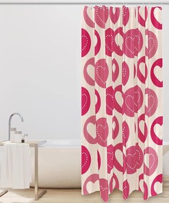 Pink Love Heart Pattern Geometric Shower Curtain, Romantic Bathroom Decor