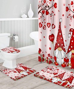 Pink Love Heart Tree Red Roses Waterproof Shower Curtain for Valentine's Day