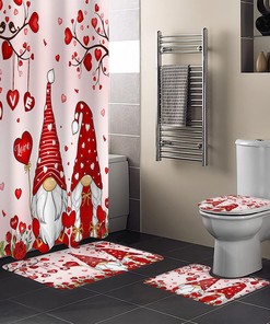 Pink Love Heart Tree Red Roses Waterproof Shower Curtain for Valentine's Day