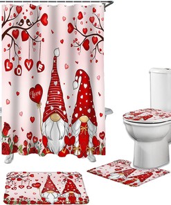 Pink Love Heart Tree Red Roses Waterproof Shower Curtain for Valentine's Day