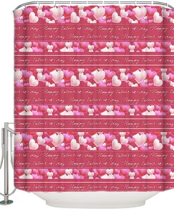 Pink Love Heart Valentine's Day Shower Curtain - LB Pink Love Heart Text Lines Bathroom Decor