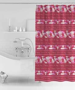 Pink Love Heart Valentine's Day Shower Curtain - LB Pink Love Heart Text Lines Bathroom Decor