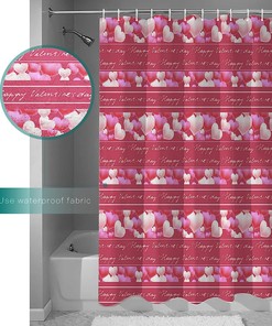Pink Love Heart Valentine's Day Shower Curtain - LB Pink Love Heart Text Lines Bathroom Decor