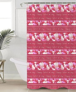 Pink Love Heart Valentine's Day Shower Curtain - LB Pink Love Heart Text Lines Bathroom Decor