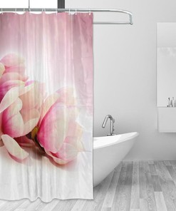 Pink Magnolia Flower Fabric Bathroom Shower Curtain - Elegant Waterproof Bath Curtain by Ethel Ernest