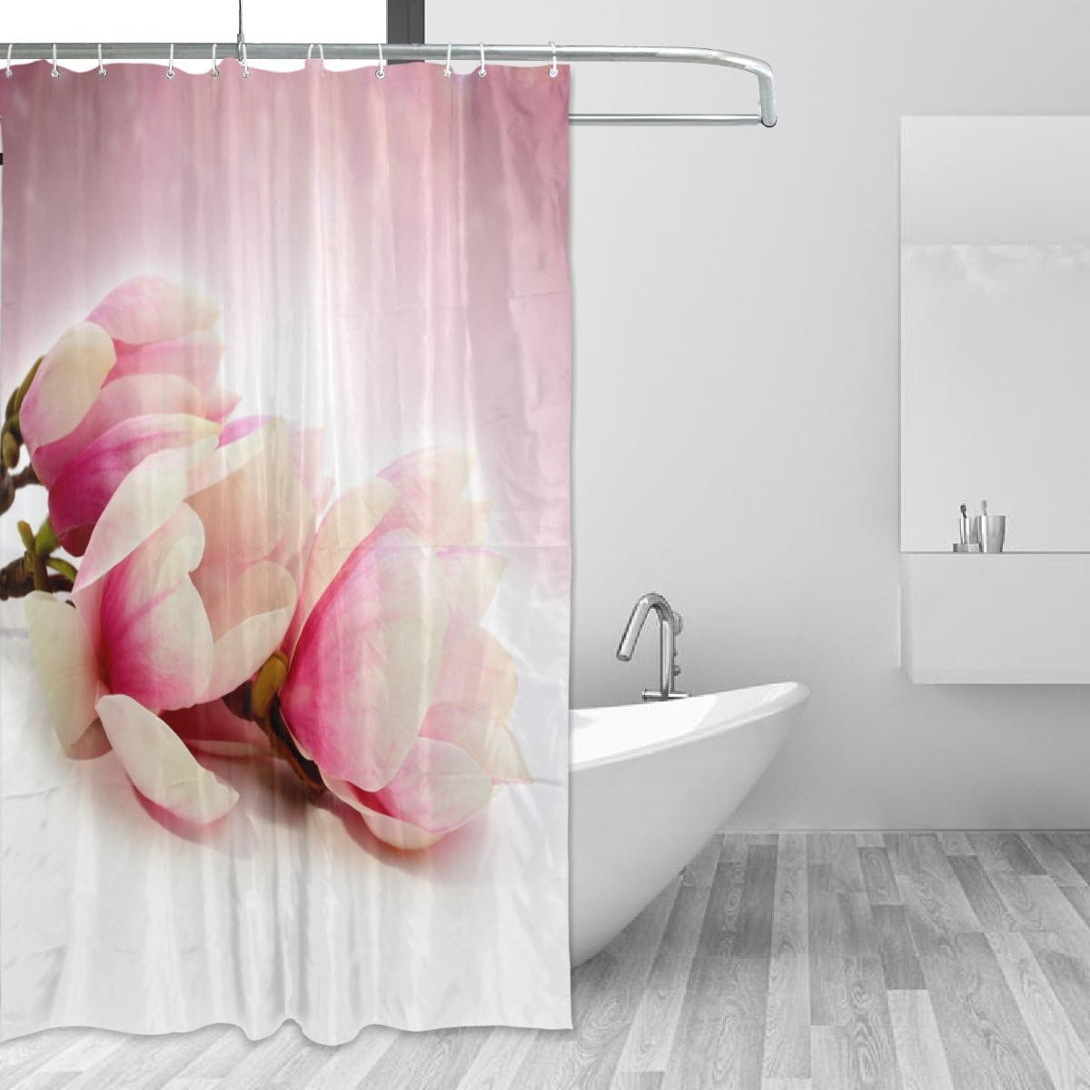 Pink Magnolia Flower Fabric Bathroom Shower Curtain - Elegant Waterproof Bath Curtain by Ethel Ernest