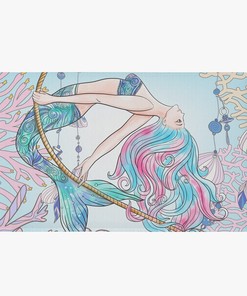 Pink Mermaid Print Shower Curtain for Girls Bathroom Beach Decor