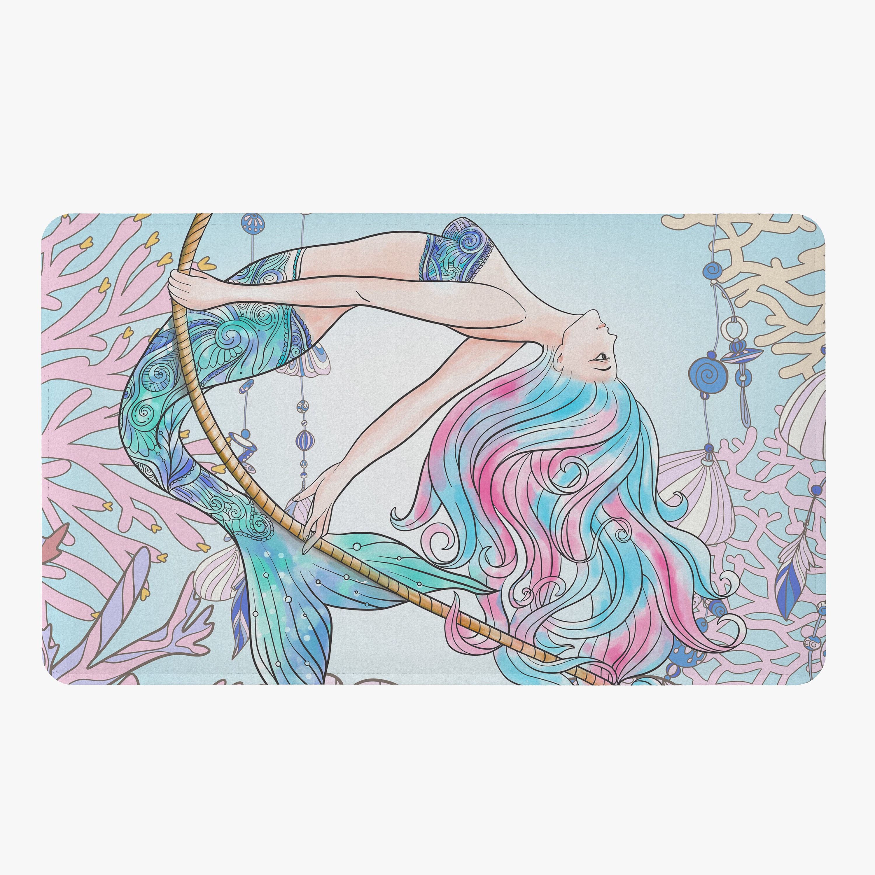 Pink Mermaid Print Shower Curtain for Girls Bathroom Beach Decor