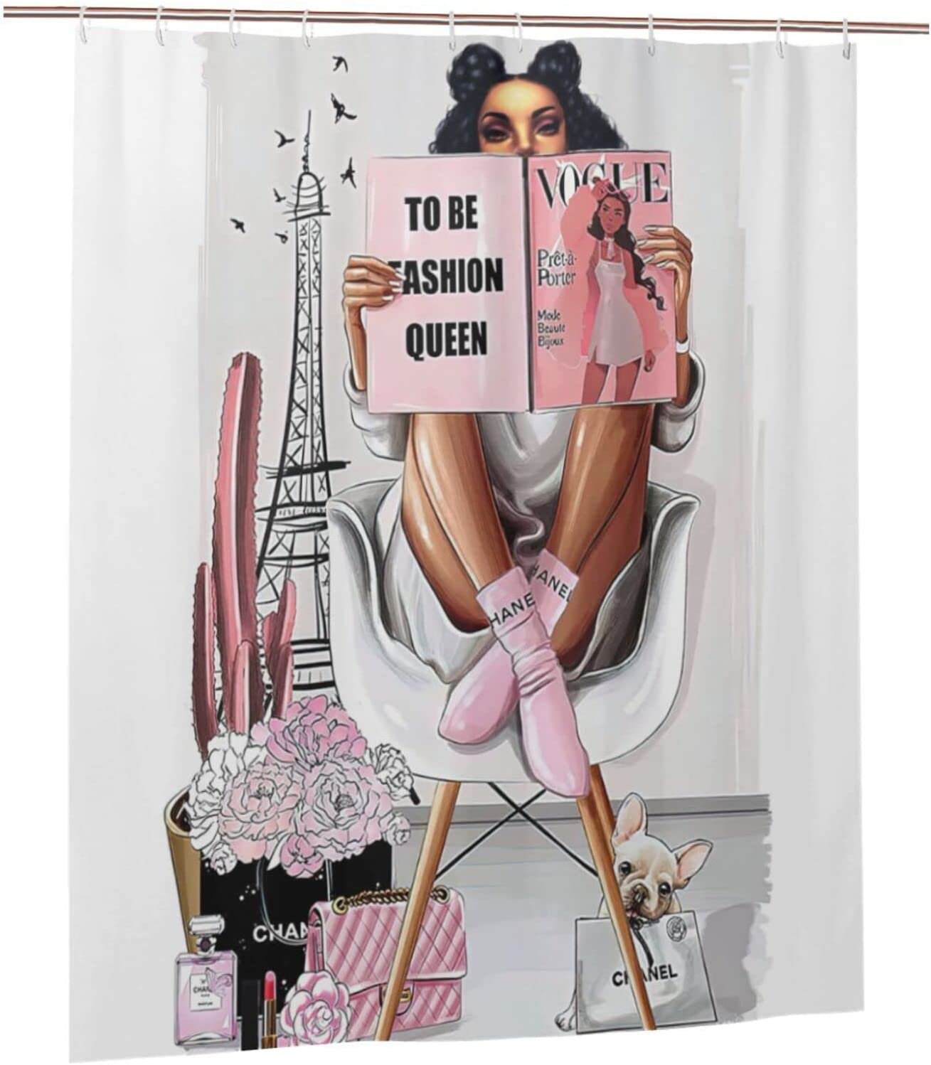 Pink Motivational Black Queen Girl Shower Curtain - Lovely And Bold Bathroom Decor