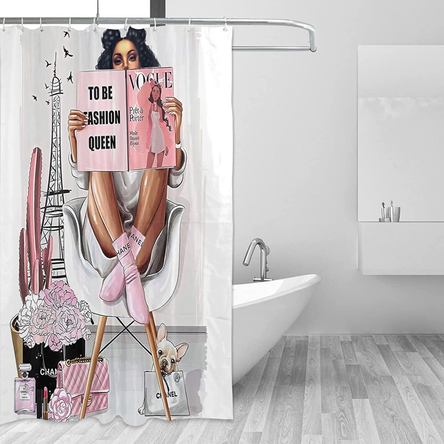 Pink Motivational Black Queen Girl Shower Curtain - Lovely And Bold Bathroom Decor - Image 2