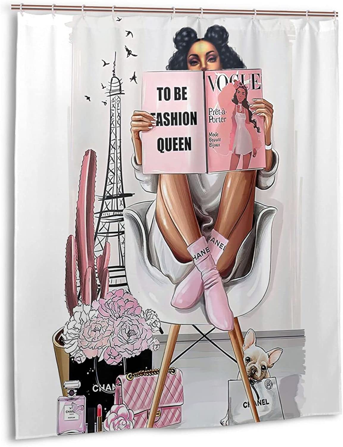 Pink Motivational Black Queen Girl Shower Curtain - Lovely And Bold Bathroom Decor - Image 3