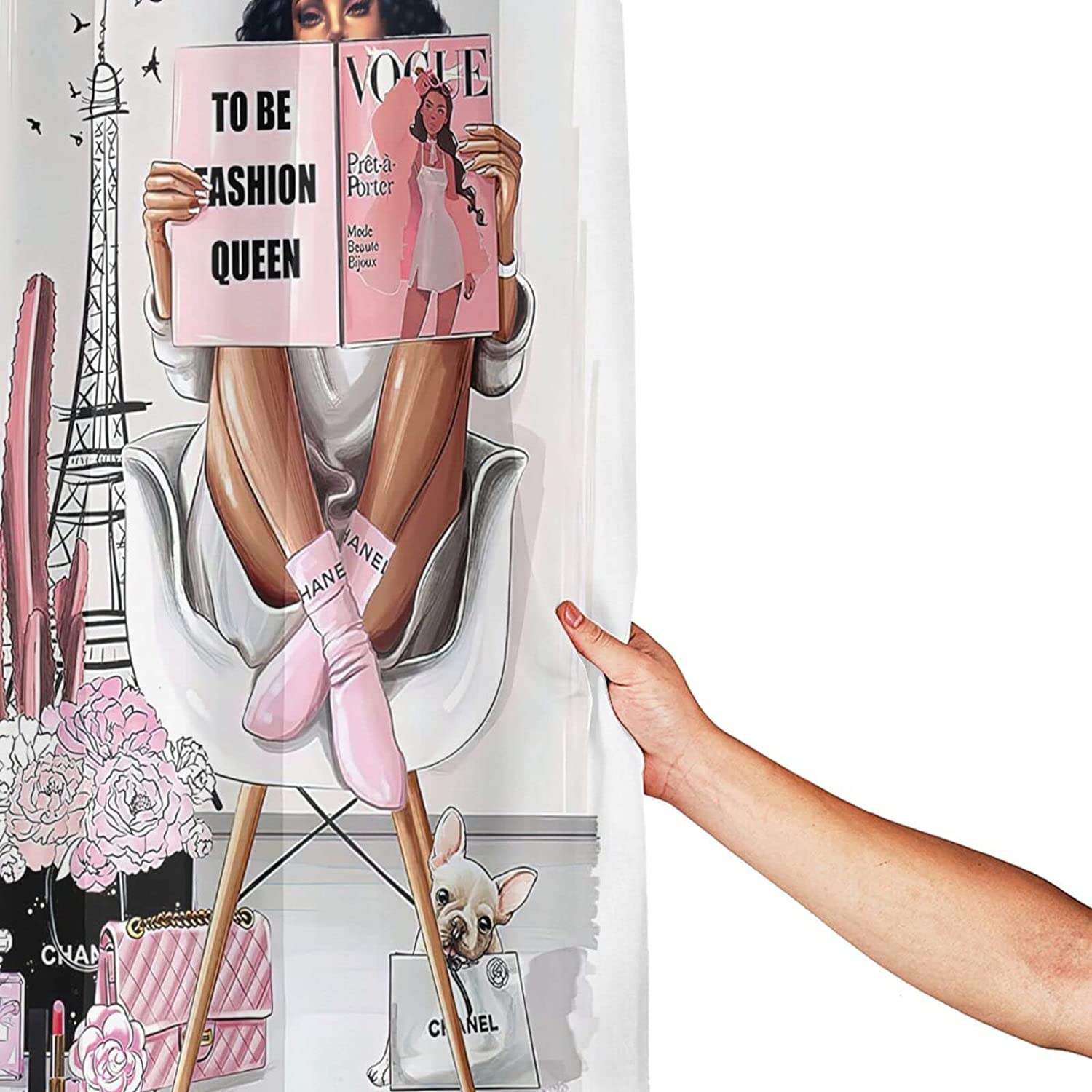 Pink Motivational Black Queen Girl Shower Curtain - Lovely And Bold Bathroom Decor - Image 4